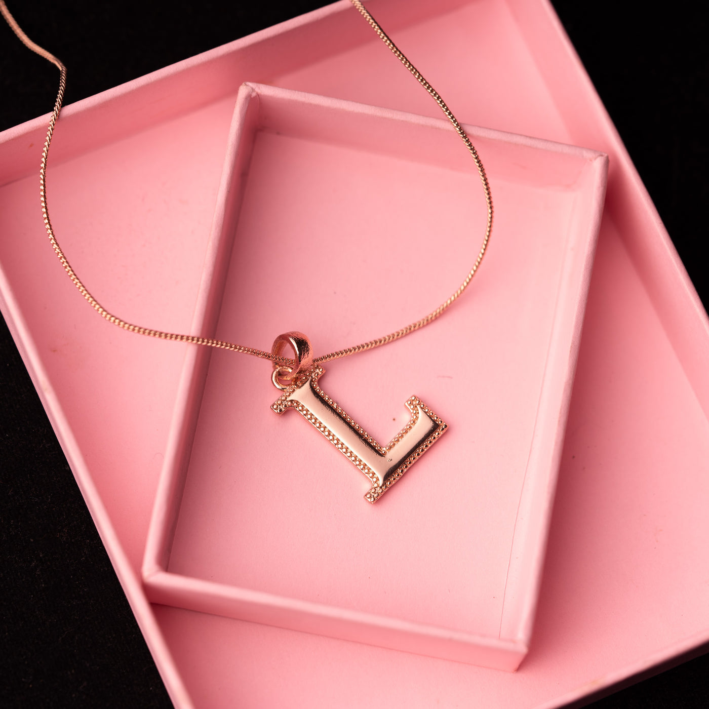 Estele Rosegold Plated "L" Letter Charm Pendant for Women / Girls