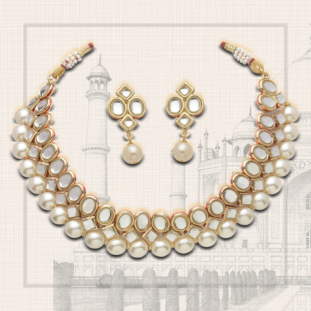 Estele - Traditional Kundan and Pearl gold plated Necklace set for Women