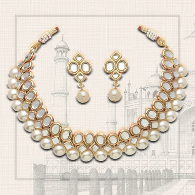 Estele - Traditional Kundan and Pearl gold plated Necklace set for Women