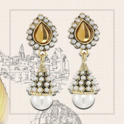 Traditional 24Kt Gold Plated Pearl amber Jhumkis