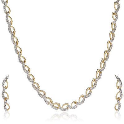Estele Gold Plated Sparkling Necklace Set with Austrian Crystals for Women