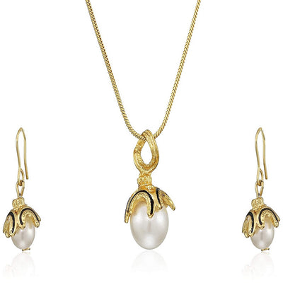 Estele Pearl Gold Plated Elegant Pendant Set