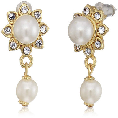 Estele Gold Plated Trendy and Fancy Flower Pearl with Austrian Crystal Pendant Set for Women / Girls