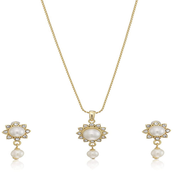 Estele Gold Plated Trendy and Fancy Flower Pearl with Austrian Crystal Pendant Set for Women / Girls