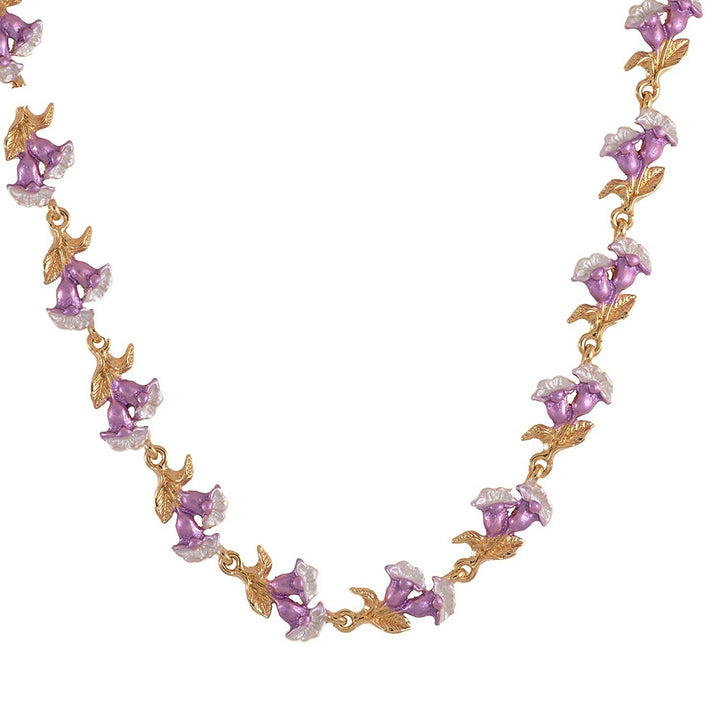 Estele Gold Plated Floral Necklace set with Pink Enamel for Women