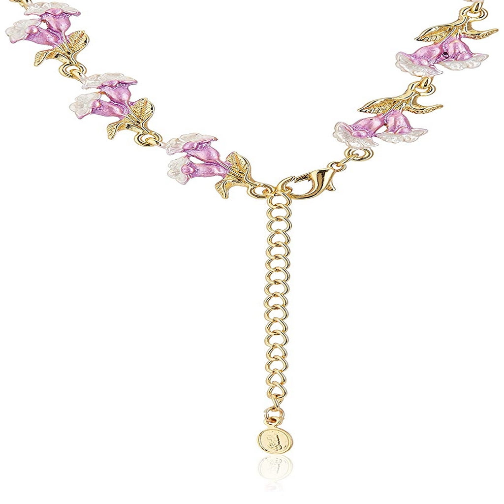 Estele Pink Enamel delicate floral necklace set