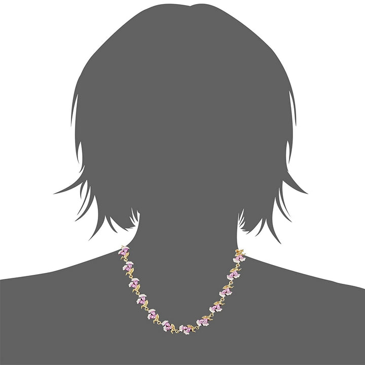 Estele Gold Plated Floral Necklace set with Pink Enamel for Women
