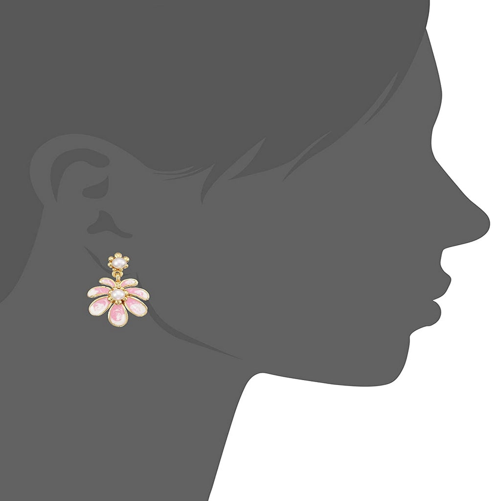 Estele Gold Pink Floral Necklace Jewellery Set for Women