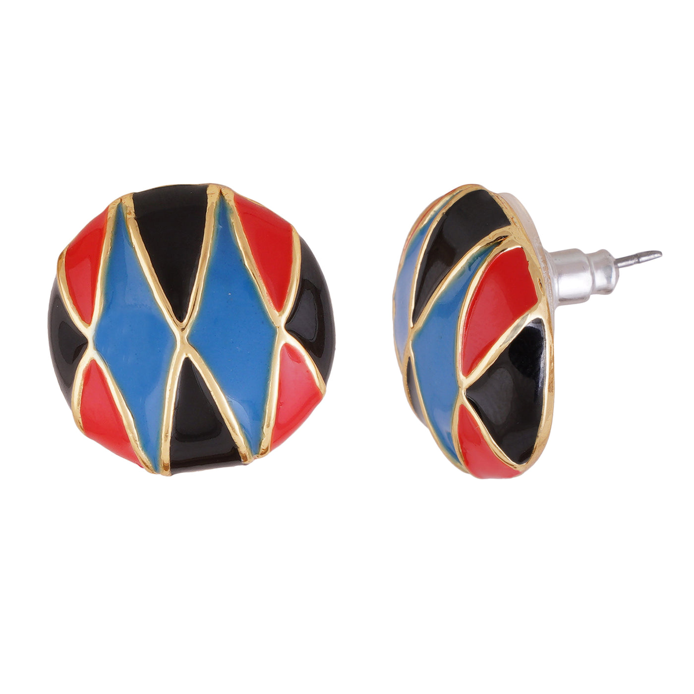 Estele Gold Plated Designer vibrant multicolor enamel Stud Earrings for women