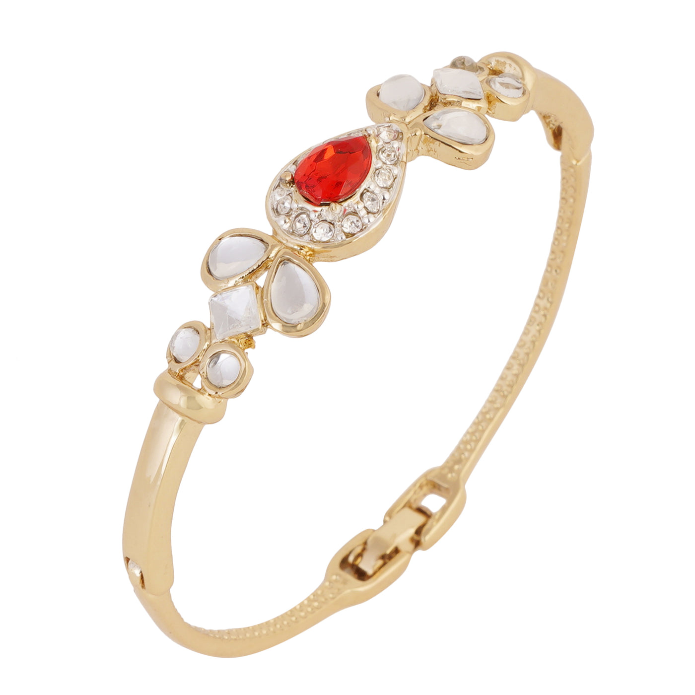 Estele Gold  Plated Ruby Halo Regal Kundan Cuff Bracelet for women