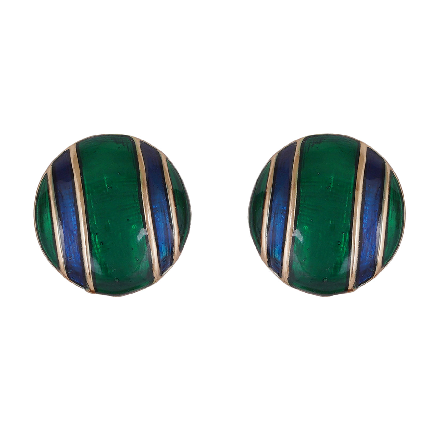 Estele  Non Precious Metal Gold Plated Green Blue Pinstrip Enamel Stud Earrings for Girls