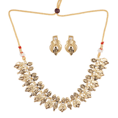 Estele - Traditional Antique Matt Gold Necklace with Earrings for Women and Girls