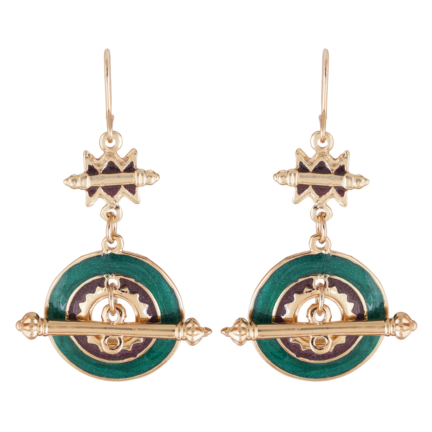 Estele Gold Plated hanging Circle Earrings in Green Colour for Women and Girls
