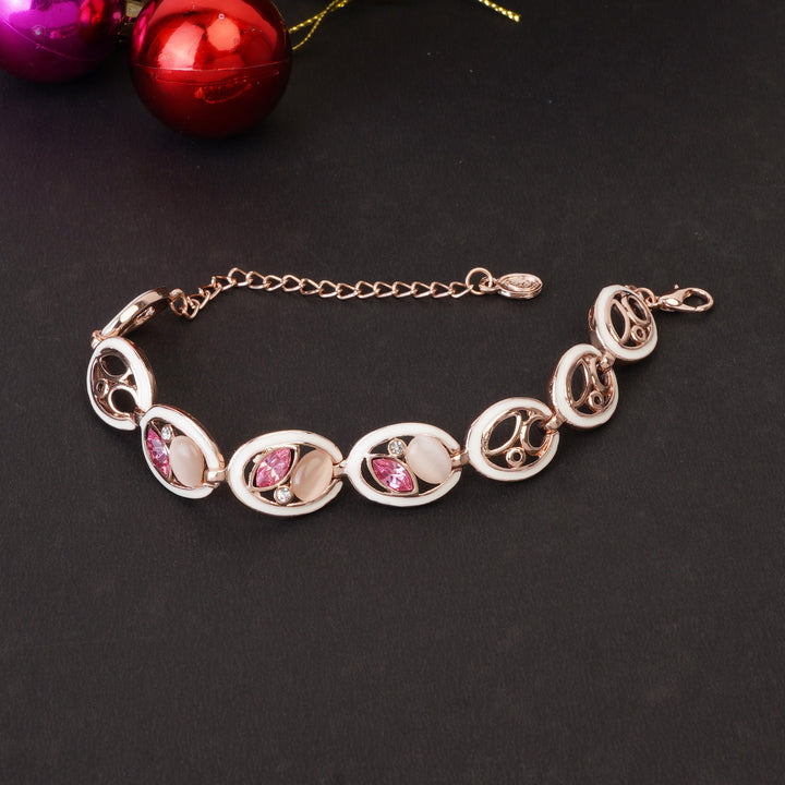 Estele rose gold plated Pink And White Stone Bracelet for women