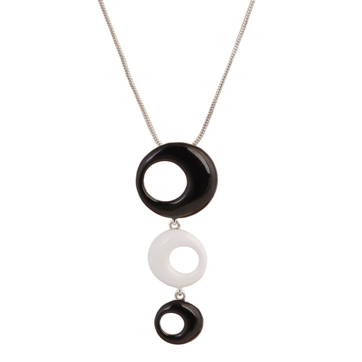 Estele Silver Plated chain with black and white circle pendants for women