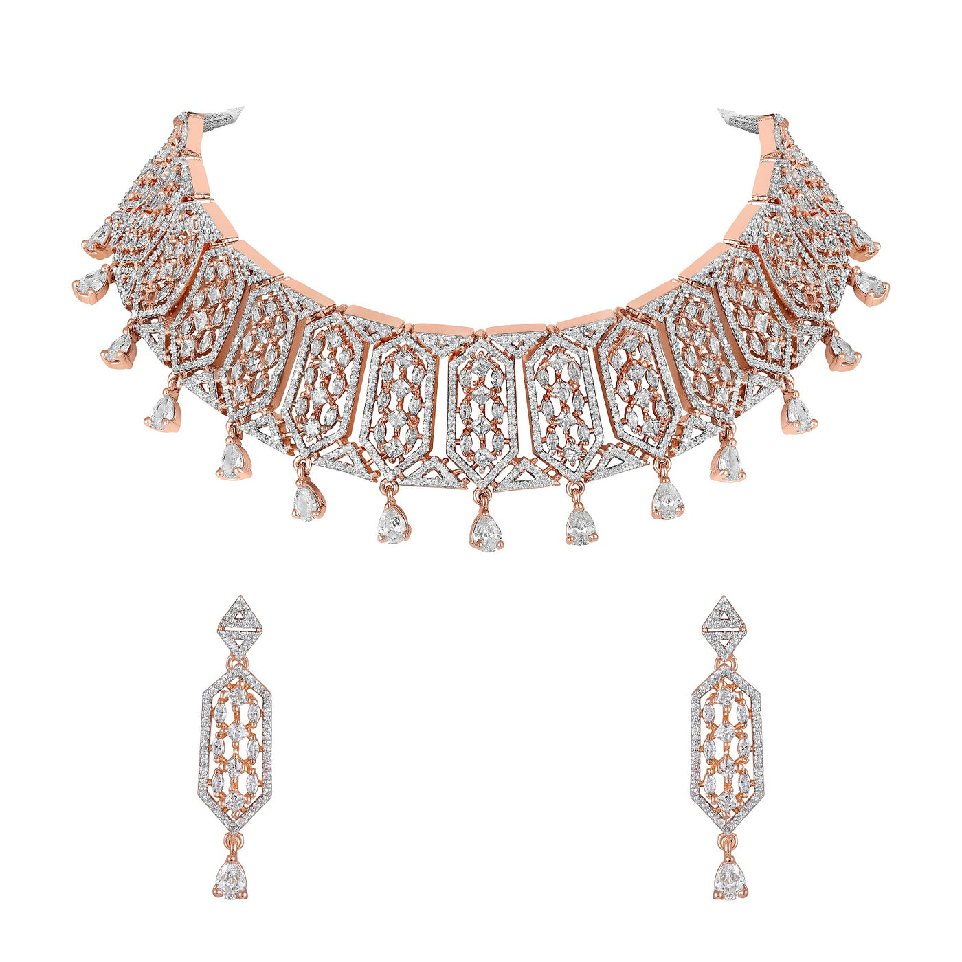 Estele Rosegold Plated Lavish Luxe Designer Choker Style Necklace Set for Women