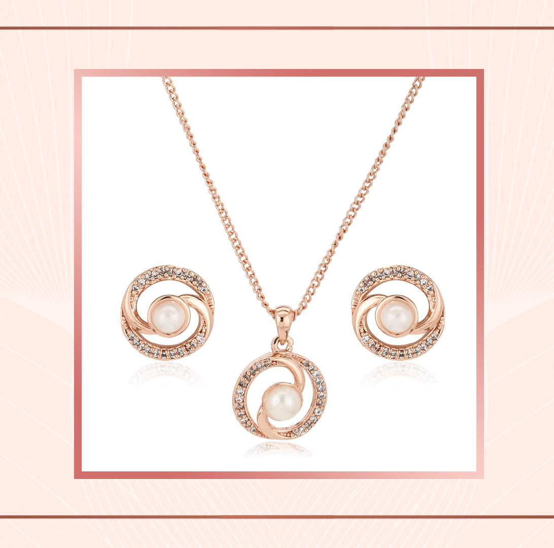 Rose Gold Pearl With Ad Stone Necklace