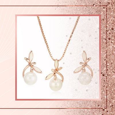 Estele - Delicate Pearl and Enamel Rosegold Pendent Set