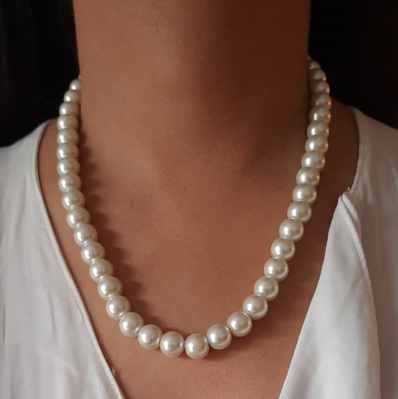 Estele Rhodium Plated - White Single Line Necklace for Women