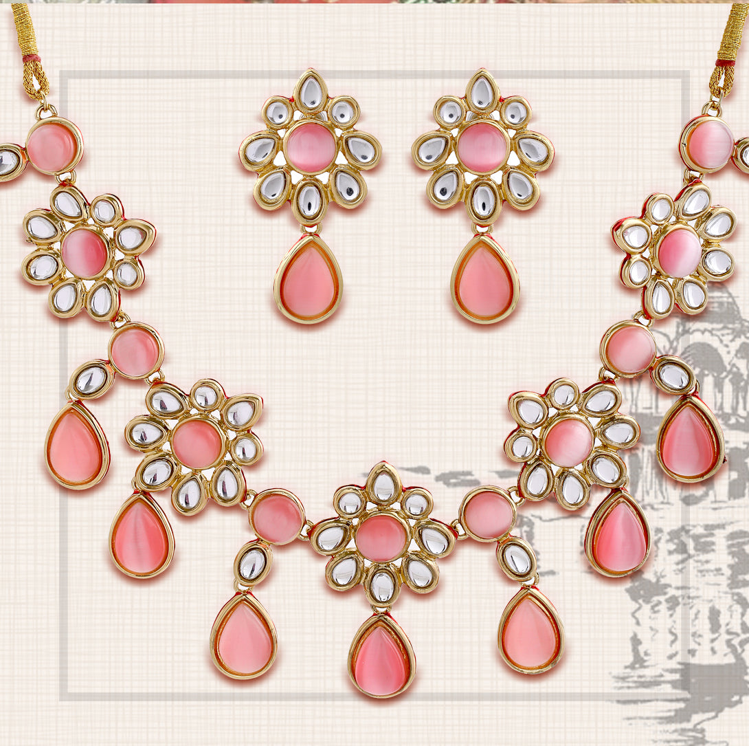 Polki Collection Gold Plated Kundan Necklace Set