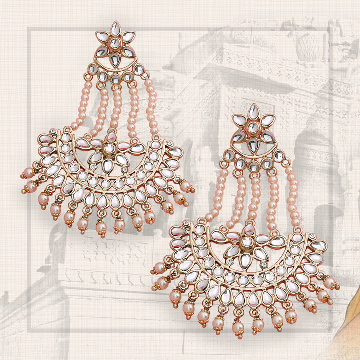 Traditional Gold Plated Fancy Dangler Chandbali Pearl Kundan Earrings