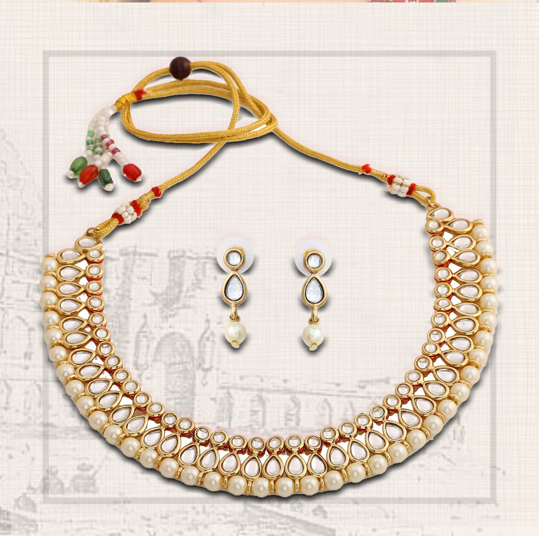 Designer Kundan & Pearl Gold Plated Jewellery Necklace Set for Women/Girls