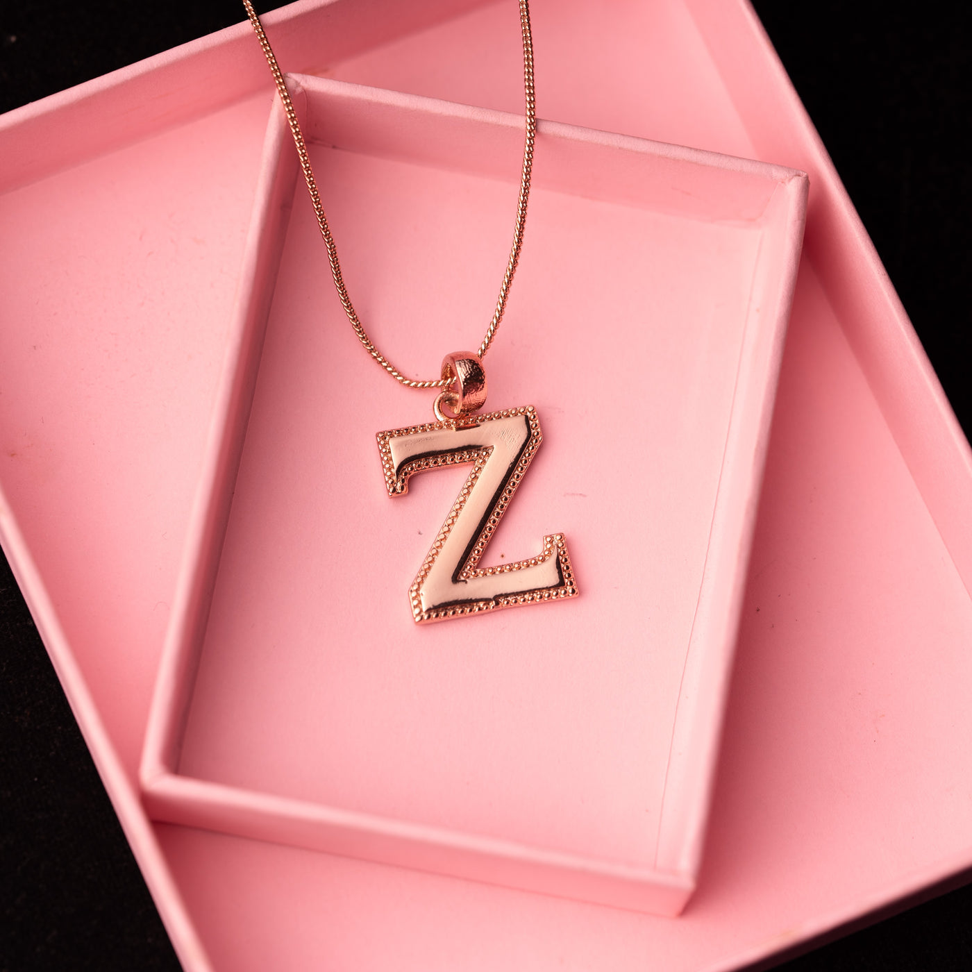 Rose Gold Plated Initial Necklace Letter S Created with Zircondia® Crystals  by Philip Jones Jewellery
